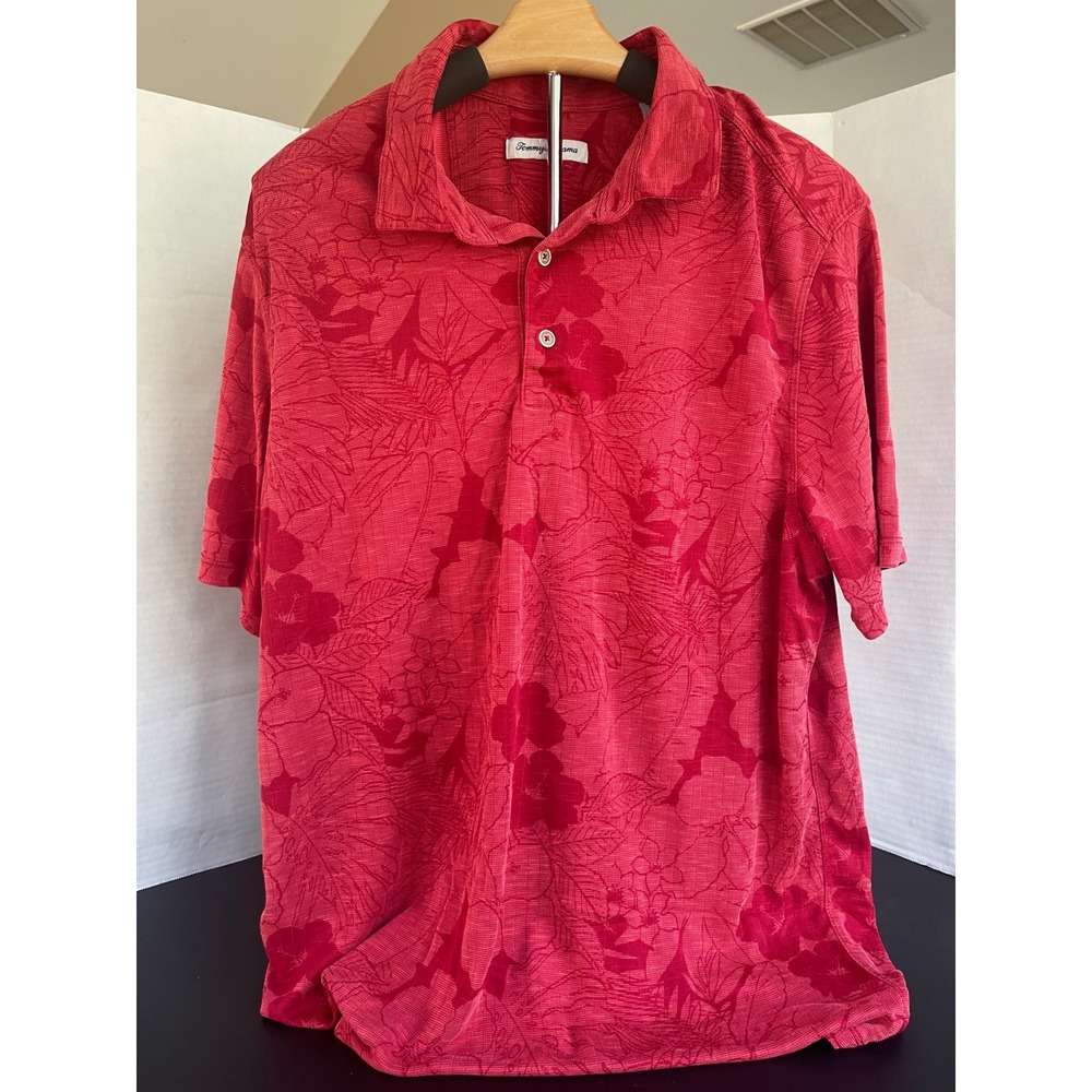 Tommy Bahama Floral Polo Shirt Tropical Print Red XL